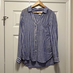 Linen Blend Striped Button Down